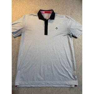 G/FORE Mens Stripe Performance Golf Polo Shirt White Navy Black Pink Size M